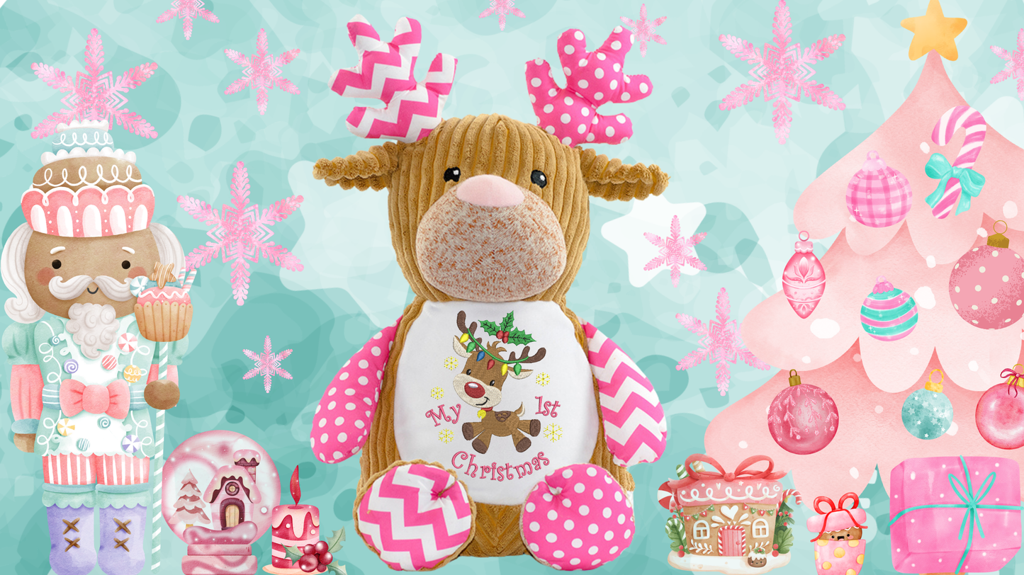 Pink Reindeer Memory Bear