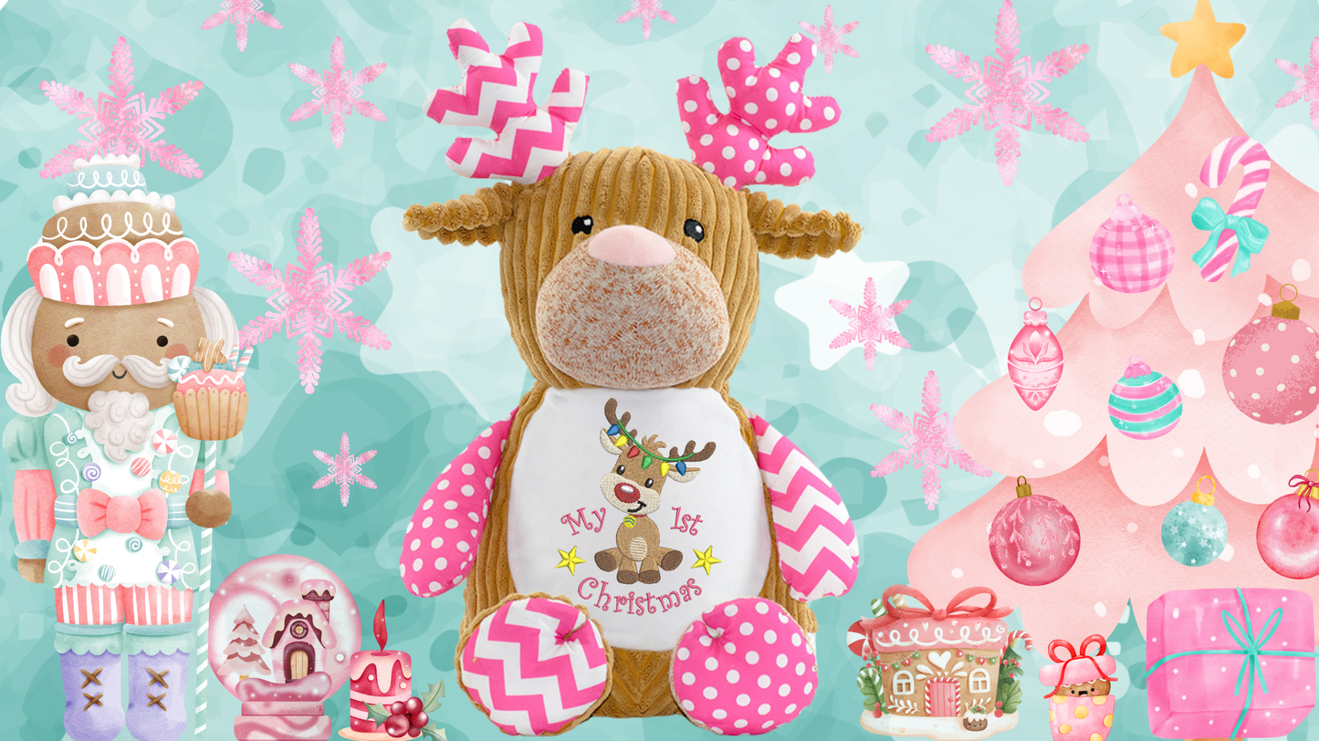 Pink Reindeer Memory Bear