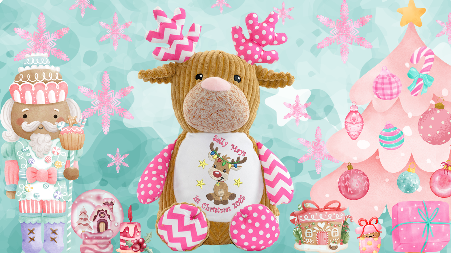 Pink Reindeer Memory Bear