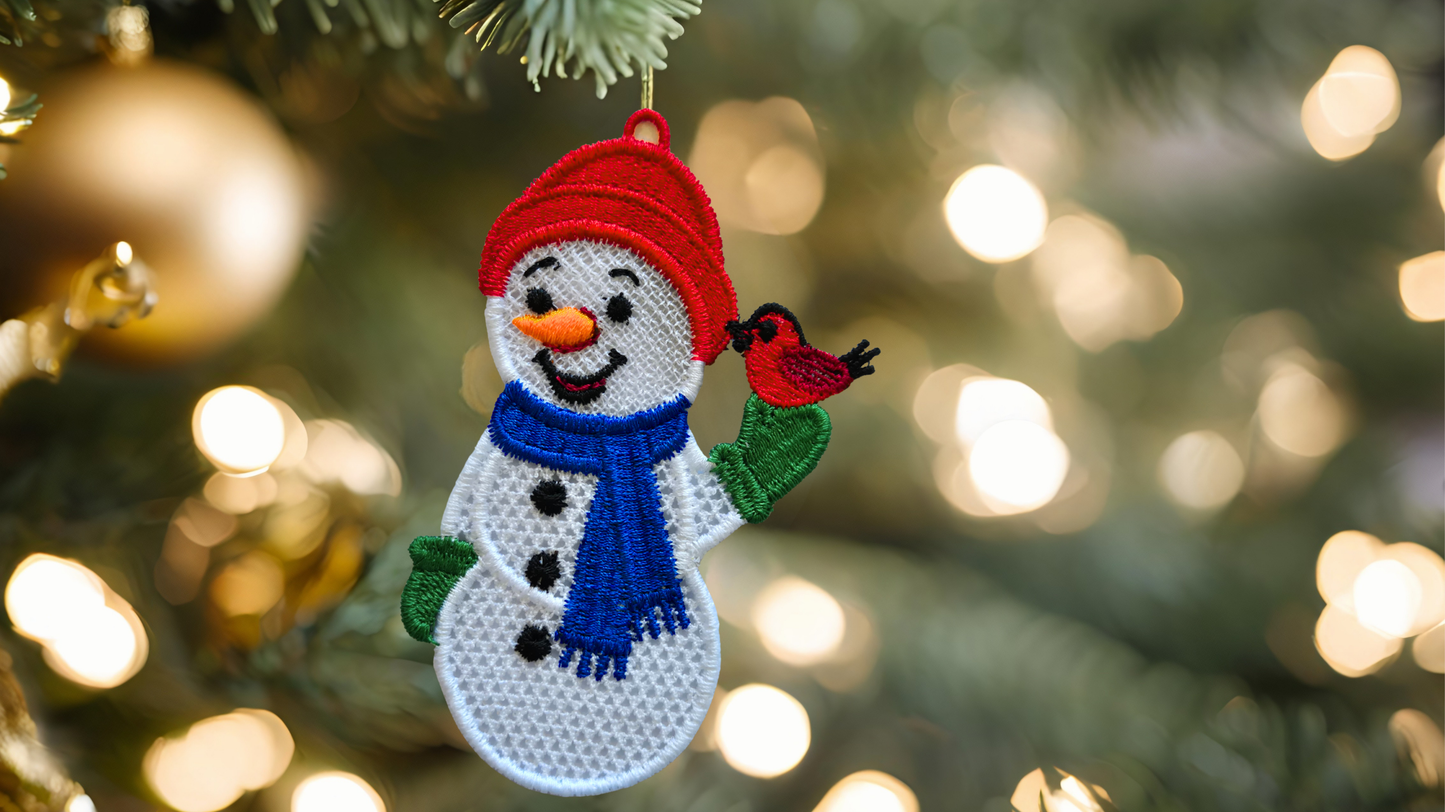 Snowman & Robin Lace Christmas Decoration