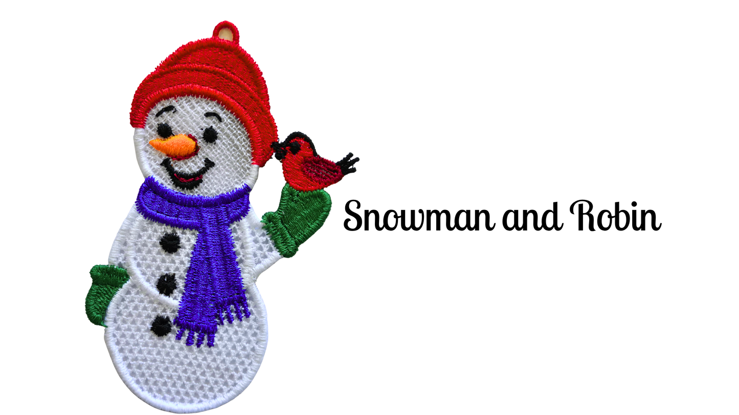 Snowman & Robin Lace Christmas Decoration