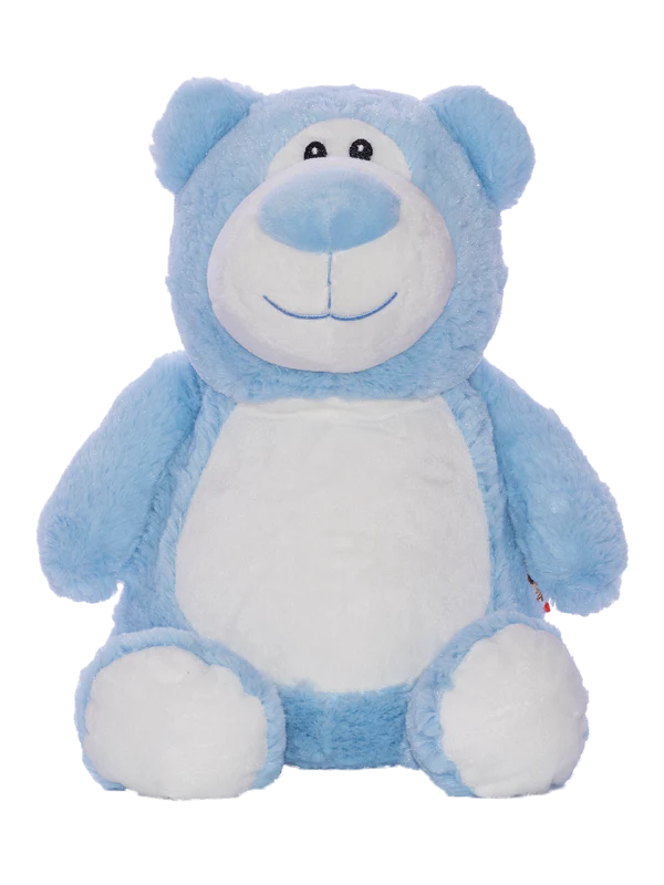 Blue teddy bear plush toy on a white background